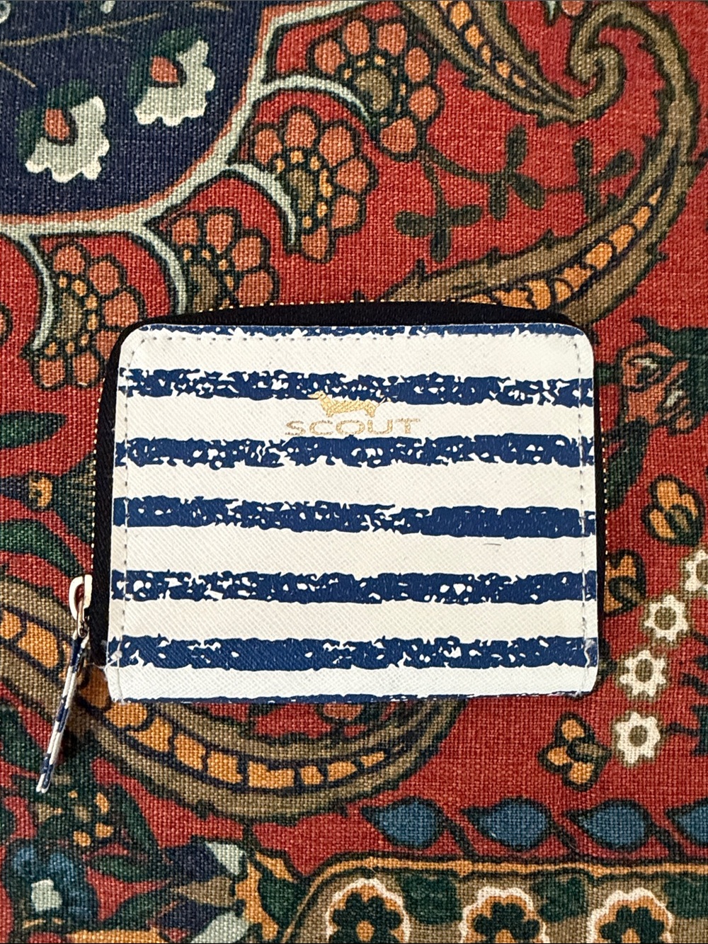 Scout Navy and White Striped Zip Card Wallet
